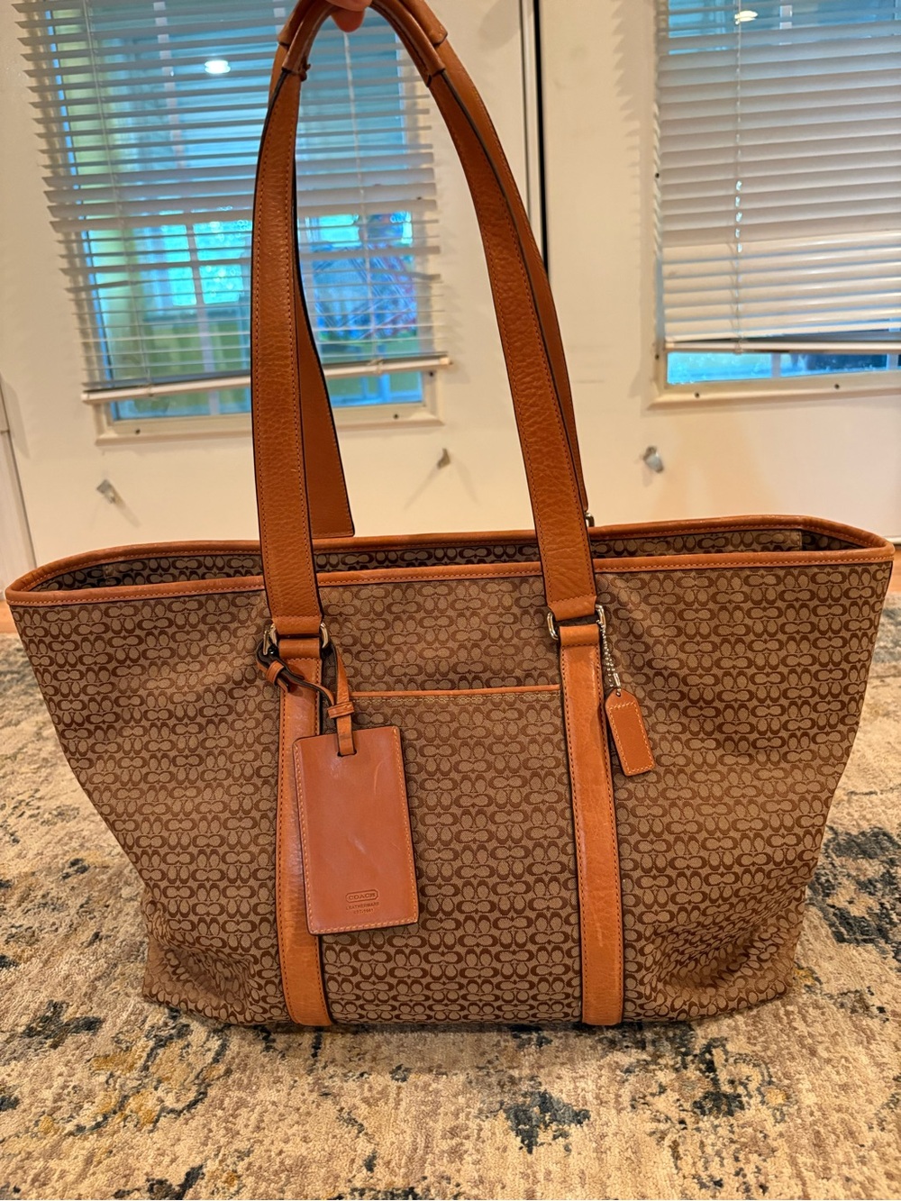 Y2K Coach F77014 Vintage Large Signature Canvas w/Vachetta Leather Trim Tote Bag